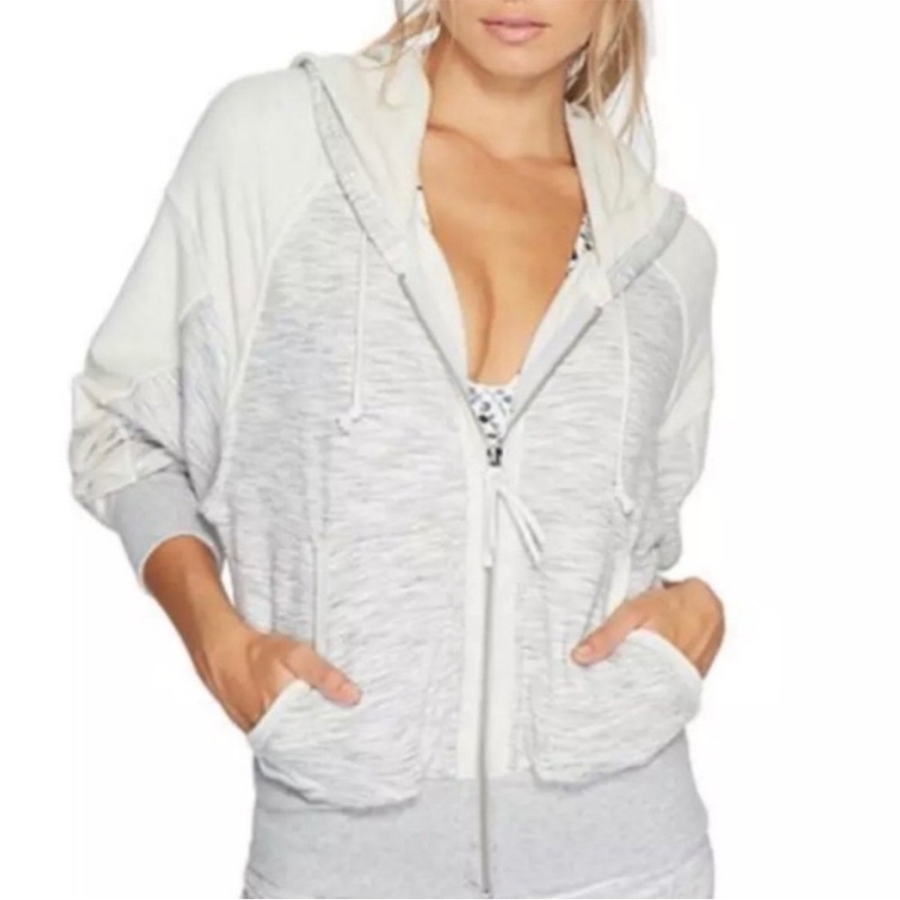 FP Movement Free People Grey Space Dye Cropped Zip Up Hoodie Sweatshirt XS